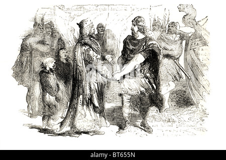 edmund ironside and canute meeting on isle of alney  Great Old Norse: Knūtr inn rīki. 985 or 995 – 12 November 1035  king of Den Stock Photo