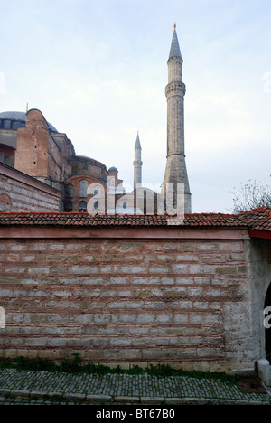 Istanbul. Turkey. View of Minaret of Aya Sofya / Haghia Sophia mosque. Stock Photo