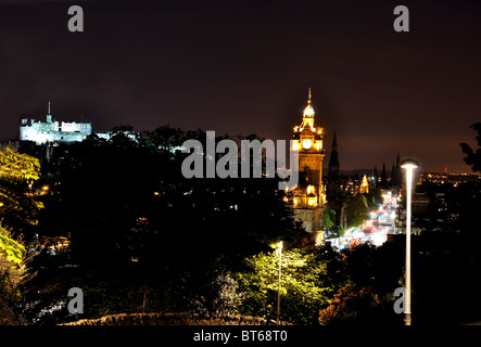 View on Edinburgh city in night from national Monument, Scotland Stock Photo