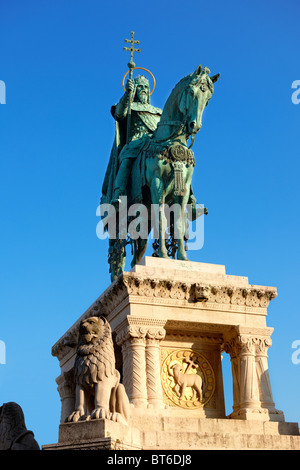 Statue of King Istvan ( Stephan ) - Fisherman's Bastion - Castle District, Budapest, Hungary Stock Photo