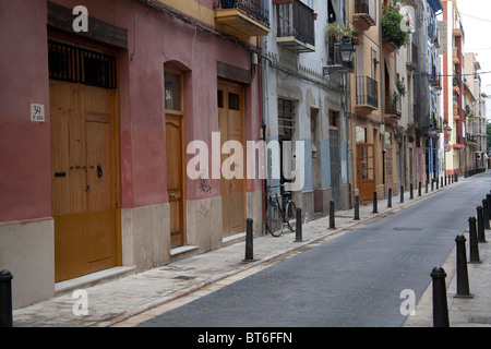 A narrow street in the Old Town Valencia, Spain Stock Photo