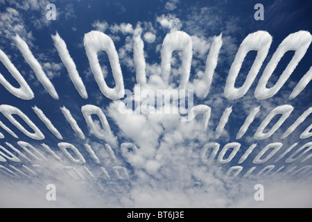 Cloudy binary code transmitted in sky - concept of electronic communication and information Stock Photo