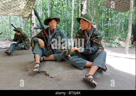 Mannequins displaying typical Viet Cong Combat Clothing, Weapons and Equipment. Cu Chi Tunnel Complex, Ho Chi Minh City, Vietnam Stock Photo