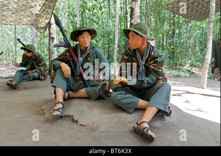 Mannequins displaying typical Viet Cong Combat Clothing, Weapons and Equipment. Cu Chi Tunnel Complex, Ho Chi Minh City, Vietnam Stock Photo