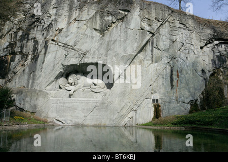 Carving of a dying lion on a hillside in Lucerne, Switzerland. Stock Photo