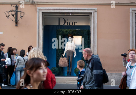 Via dei Condotti  Rome Dior fashion shop shopping people person tourists exterior street Lazio Italy italian Stock Photo