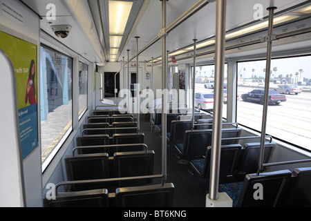 PASADENA, CA - JUNE 29:  The interior of an empty Gold Line train waiting at the Sierra Madre Station in Pasadena Stock Photo