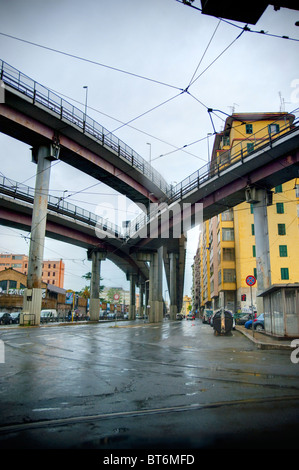 Via Prenestina underneath highway Tangenziale Est in Rome Italy Stock Photo