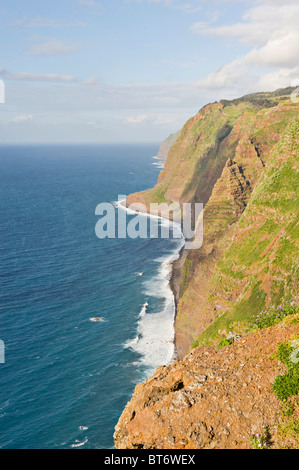 High rocky cliffs at the lighthouse of Ponta do Pargo, Madeira, Portugal Stock Photo