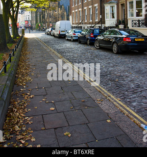 Quiet Cobbled Street in Tynemouth, North East England. Stock Photo
