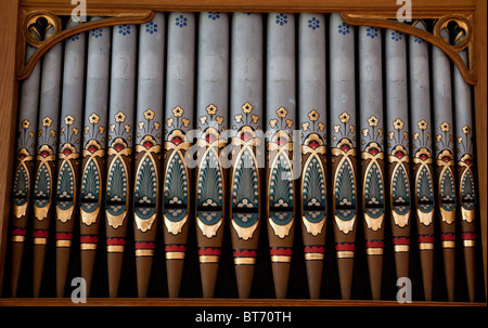 Decorated organ pipes in St Peter's Church, Sawrey near Hawkshead, Lake District, Cumbria Stock Photo