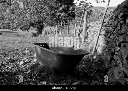 Metal tub in Cumbrian field near Hawkshead, Lake District, Cumbria Stock Photo