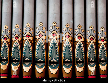 Decorated organ pipes in St Peter's Church, Sawrey near Hawkshead, Lake District, Cumbria Stock Photo