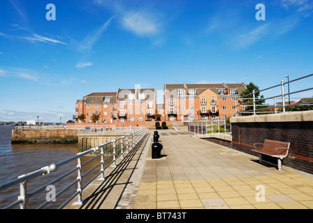 New housing developments on the redeveloped dock area in Dingle, Liverpool. Formerly Columbus Dock. Stock Photo