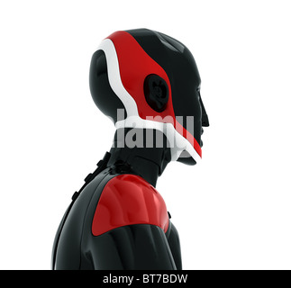 Unusual cyborg in black-white-red colors isolated on white Stock Photo