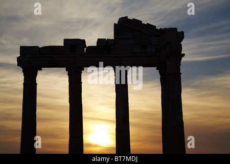 Digital composite sunset and classic greek style Apollo temple ruins in Side Turkey Stock Photo