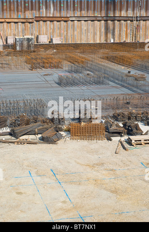 Construction Site with Structural Rods and Equipment Stock Photo