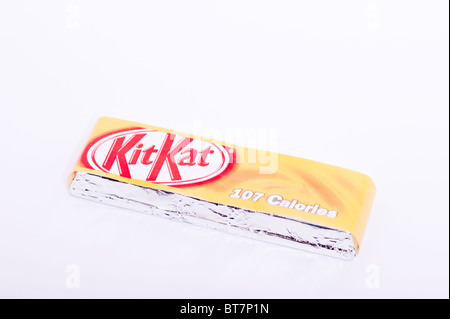 A close up photo of a caramel KitKat chocolate bar against a white background Stock Photo
