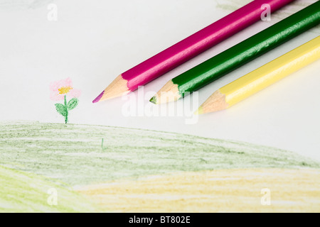 Children's drawing made by means of pencils Stock Photo