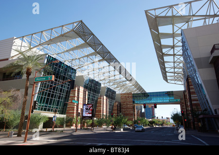 Public entrance to the Super Bowl experience at the Phoenix Convention  Center in downtown Phoenix Arizona USA on February 5, 2023. Presented by  LoweÕs, this NFL football theme park has interactive games