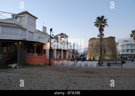 Restaurant alongside the beach, La Cala de Mijas, Mijas Costa, Costa del Sol, Malaga Province, Andalucia, Spain, Western Europe. Stock Photo