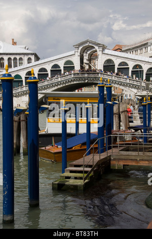 Rialto Bridge and Vaporetto station. Stock Photo