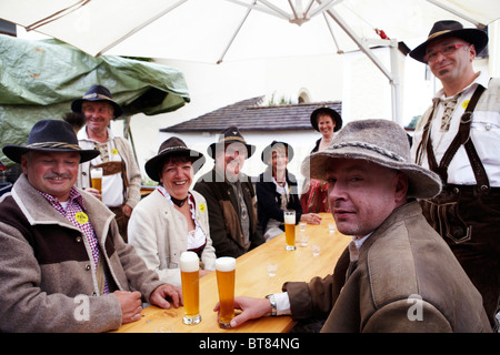 beer drinking at table, Almabtrieb, Alpbach Stock Photo