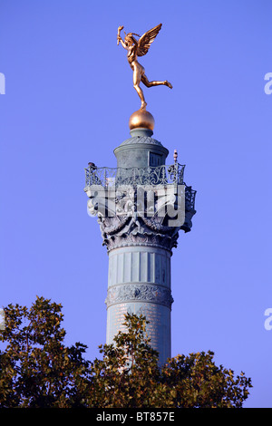 Paris, July Column, Place de la Bastille, detail with Spirit of Liberty Stock Photo