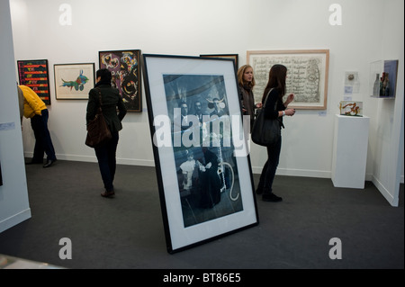 Paris, France, Small Group of People, Tourists,, Women, FIAC Arts SHow, Modern Paintings, Woman Looking Art Gallery Stock Photo