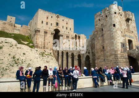 Young Syrian girls at Aleppo Castle Syria Stock Photo