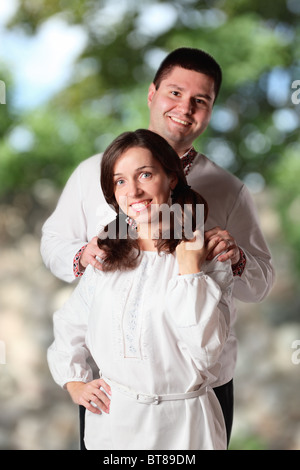 Pair in traditional Ukrainian clothes. Stock Photo