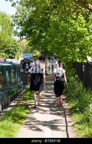 Two young women walking on Regent's Canal, London in May 2010 Stock Photo