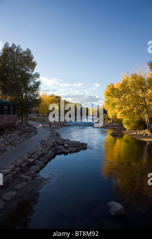 Autumn view of fall colors along the Arkansas River in the small mountain town of Salida, Colorado, USA Stock Photo