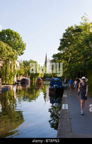 People walking along Regents Canal, London in May 2010 Stock Photo