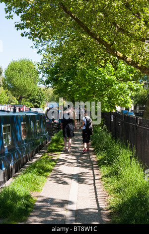 Two young women walking on Regent's Canal, London in May 2010 Stock Photo