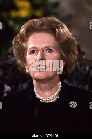British Prime Minister Margaret Thatcher at the signing of the Channel Tunnel agreement in Canterbury  on February 12, 1986 Stock Photo