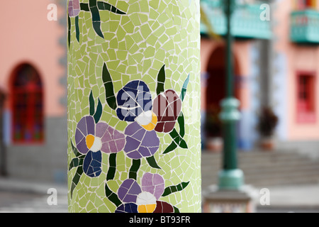 Columns with mosaics in Tazacorte, La Palma, Canary Islands, Spain, Europe Stock Photo