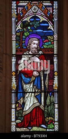 Stained glass window by Clayton & Bell depicting St Thomas, Parish Church of St Thomas, Kentisbury, Devon Stock Photo