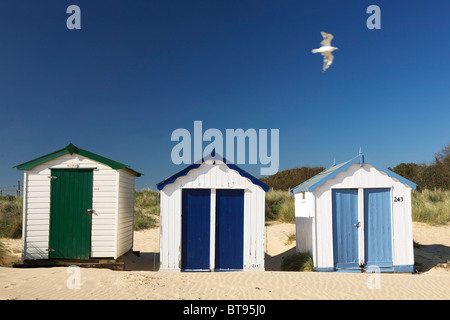 Trio of beach huts at Southwold in Suffolk Stock Photo