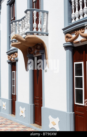 House facade, eagle above the entrance in Calle Vista Alegre, El Paso, La Palma, Canary Islands, Spain, Europe Stock Photo