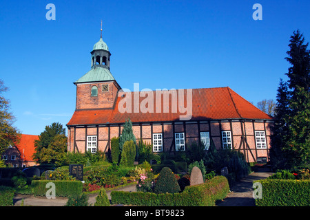 Timber-framed church with cemetery, Eichede, Kreis Stormarn district, Schleswig-Holstein, Germany Stock Photo