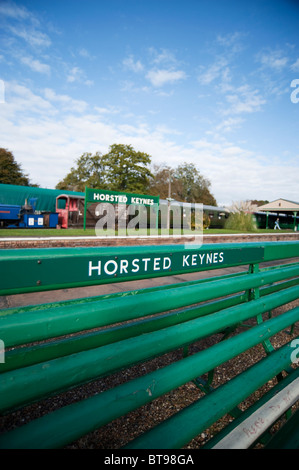Bench Seat, Horsted Keynes Station, Bluebell Railway, Sussex, England Stock Photo