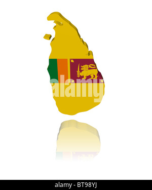 Sri Lanka map flag 3d render with reflection illustration Stock Photo