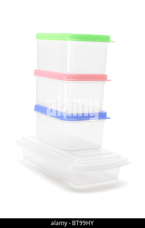 Empty plastic storage boxes stacked on the floor of the room. Boxes ...