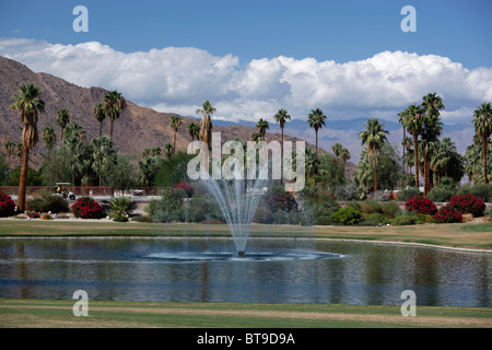 Fountain at Indian Canyon South golf course in Palm Springs, California, USA. Stock Photo