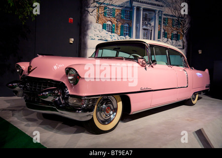 Pink 1955 Cadillac Fleetwood, owned by Elvis Presley on display in the Automobile Museum at Graceland, Memphis, Tennessee, USA