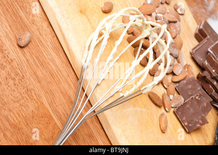 confectioner. Chocolate and almonds. Stock Photo