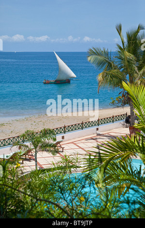 Zanzibar, Stone Town.  Dhows off Shangani Point, Late Afternoon.  View from Serena Inn Hotel. Stock Photo