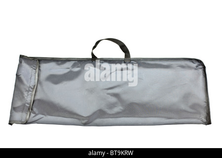 Long black nylon bag with handle and velcro flap Stock Photo