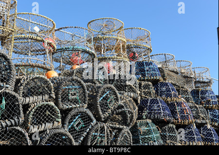 Lobster pots drying in the sun at Brixham Devon Uk Stock Photo